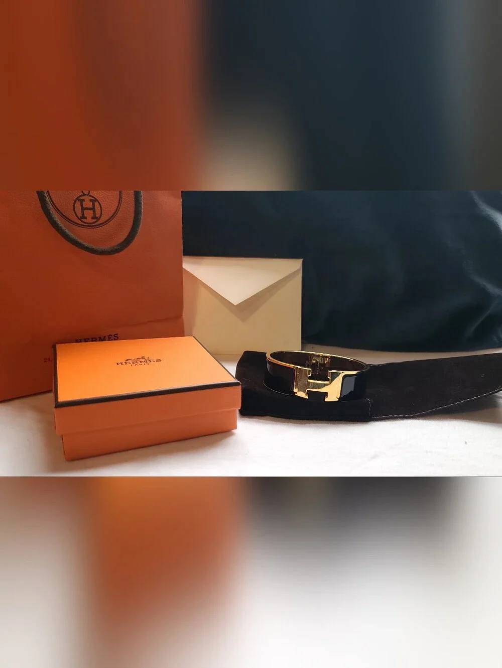 Black Enamel Hermes Clic H Bracelet